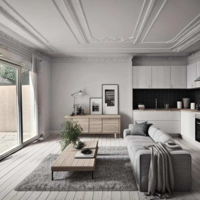 Boostez la qualité de vos annonces immobilières avec Koubou Illustration d’un intérieur élégant optimisé par Koubou pour améliorer l’impact des annonces immobilières.